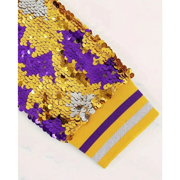 Gold, Purple and Silver Sequins Bomber Jacket - Picture 7 of 9